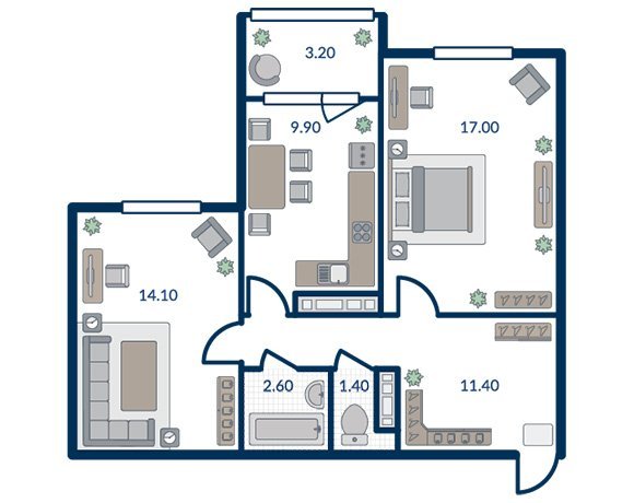 2 этаж 2-комнатн. 31.1 кв.м.