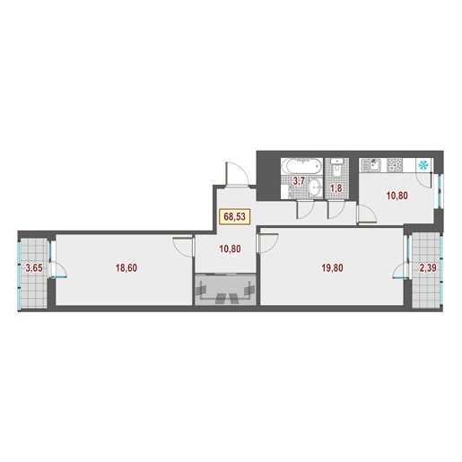 4 этаж 2-комнатн. 68.2 кв.м.