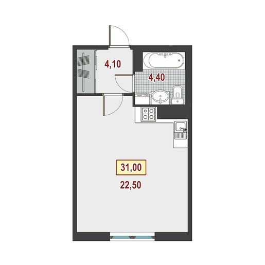 2 этаж 1-комнатн. 30.5 кв.м.