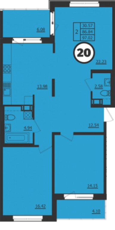 2 этаж 2-комнатн. 97 кв.м.