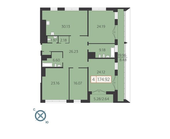 15 этаж 4-комнатн. 173.5 кв.м.