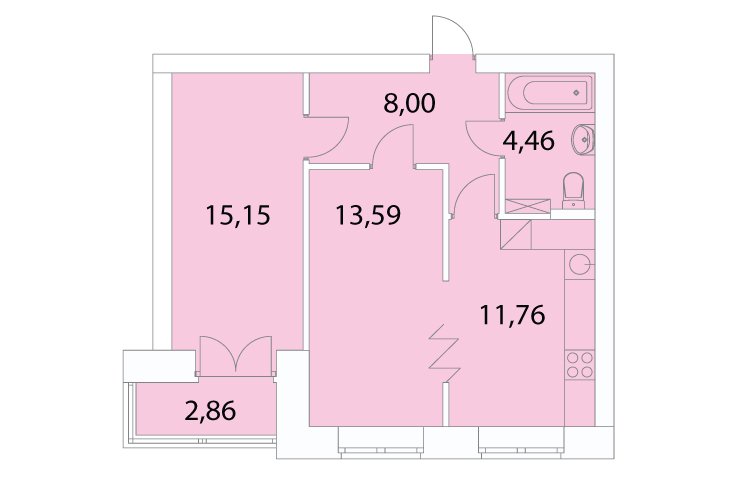 3 этаж 2-комнатн. 54.4 кв.м.