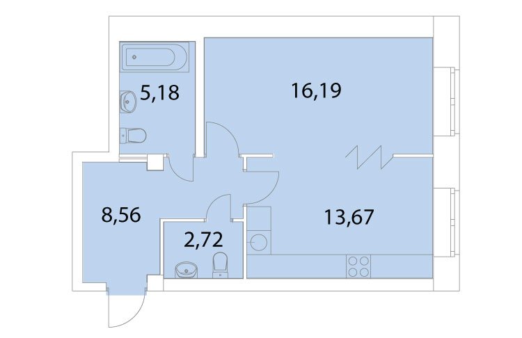 1 этаж 1-комнатн. 46.3 кв.м.