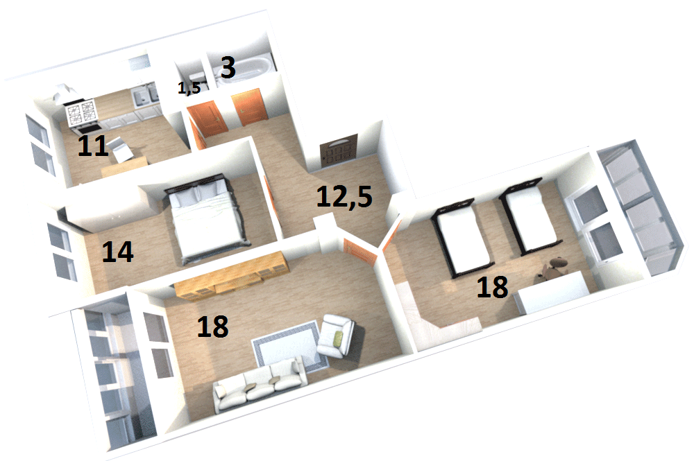 3 этаж 3-комнатн. 84.3 кв.м.