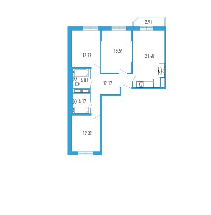 15 этаж 3-комнатн. 83.69 кв.м.