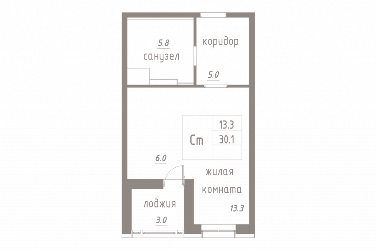 3 этаж 1-комнатн. 31.6 кв.м.