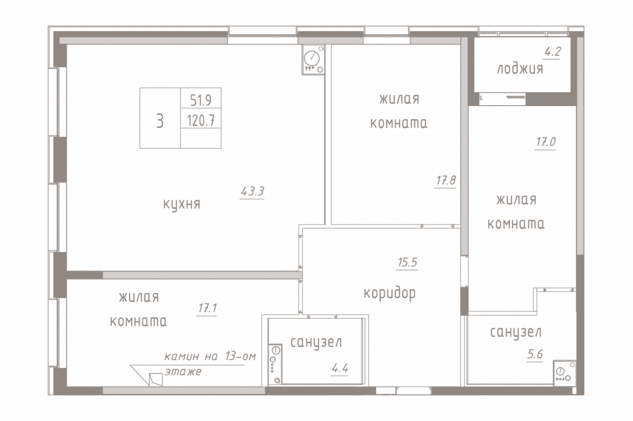 2 этаж 3-комнатн. 122.8 кв.м.