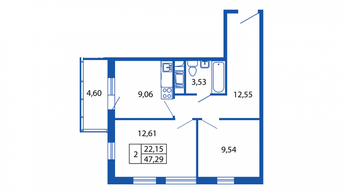 5 этаж 2-комнатн. 48 кв.м.