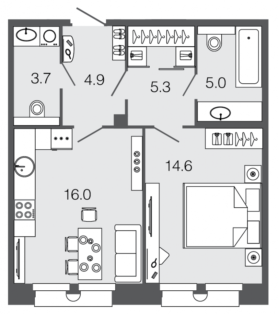 2 этаж 1-комнатн. 50.6 кв.м.