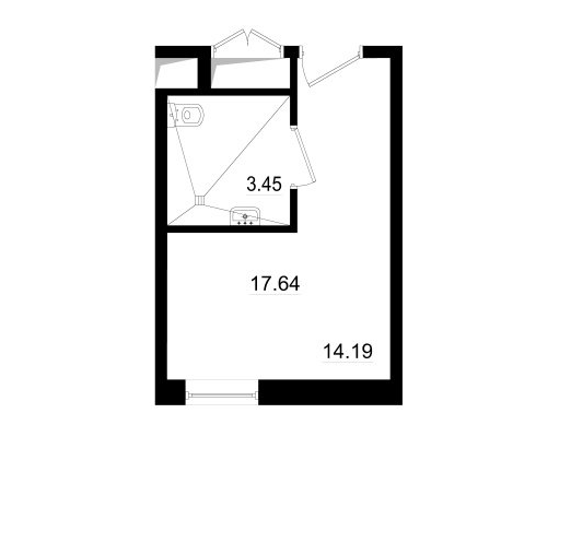 2 этаж 1-комнатн. 17.64 кв.м.