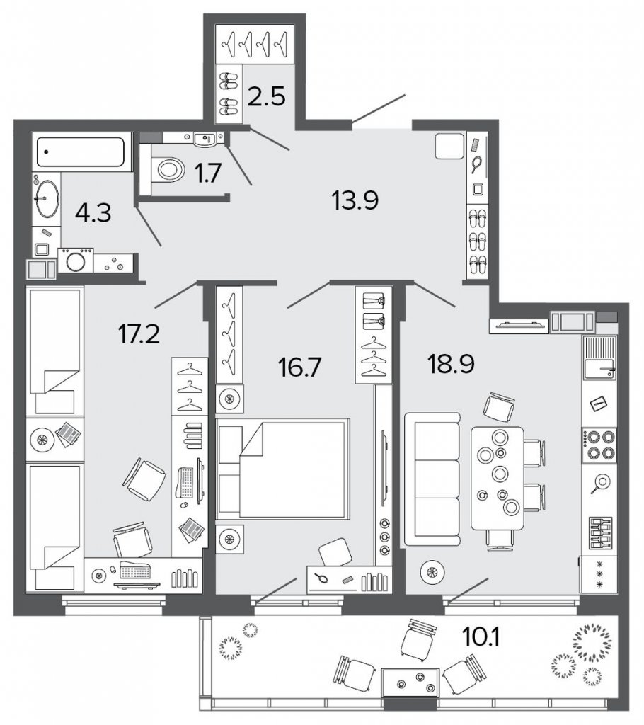 4 этаж 2-комнатн. 75.2 кв.м.
