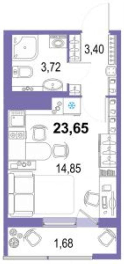 1 этаж 1-комнатн. 23.65 кв.м.