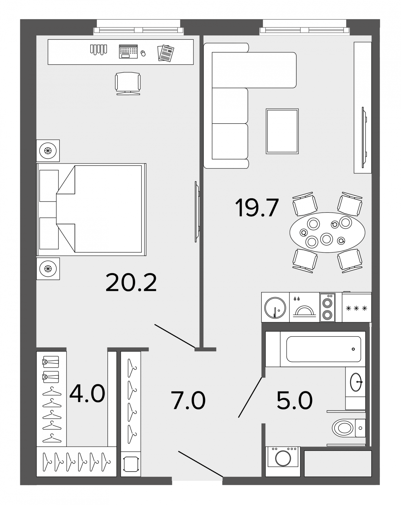 8 этаж 1-комнатн. 55.9 кв.м.