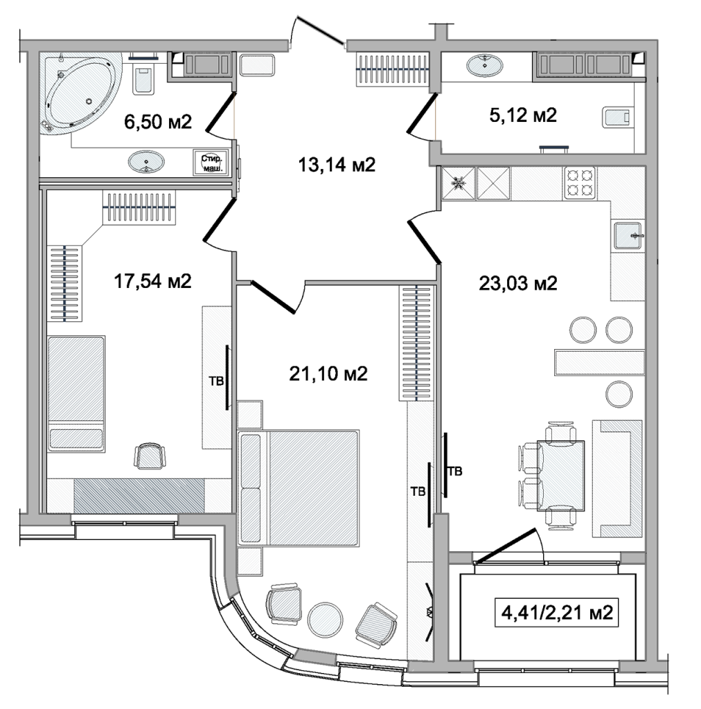 6 этаж 2-комнатн. 88.82 кв.м.