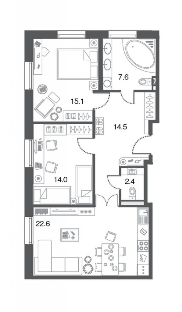 1 этаж 1-комнатн. 76.2 кв.м.