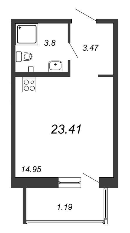 2 этаж 1-комнатн. 24.98 кв.м.