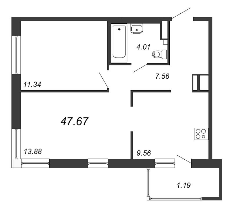 5 этаж 2-комнатн. 48.59 кв.м.