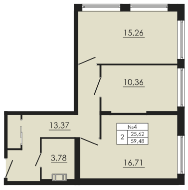 4 этаж 2-комнатн. 59.48 кв.м.