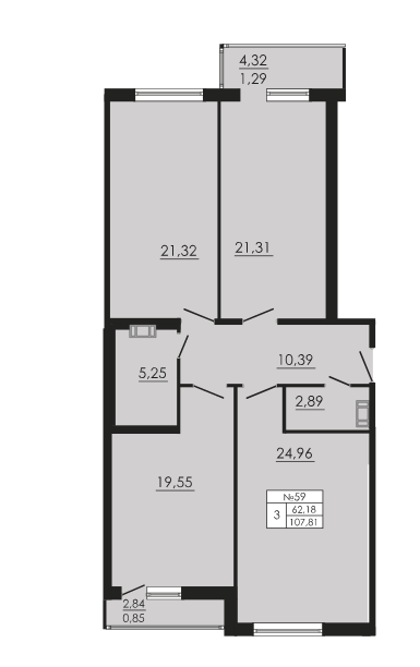 3 этаж 3-комнатн. 107.81 кв.м.