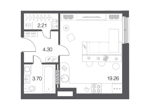 6 этаж 1-комнатн. 29.5 кв.м.