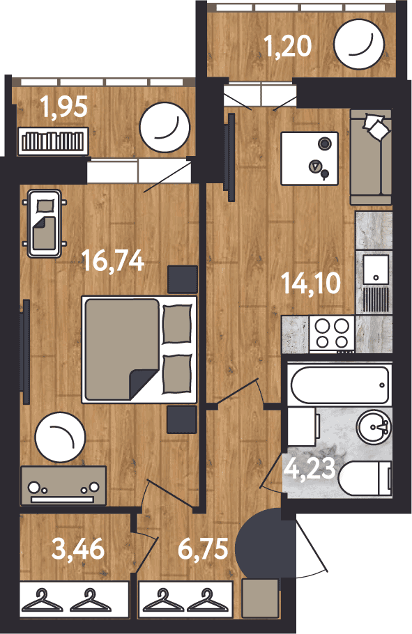 3 этаж 1-комнатн. 37.21 кв.м.
