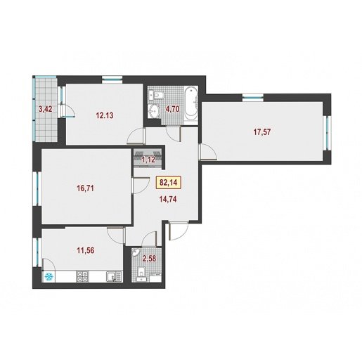 2 этаж 3-комнатн. 83.8 кв.м.