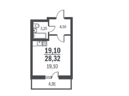 24 этаж 1-комнатн. 28.32 кв.м.