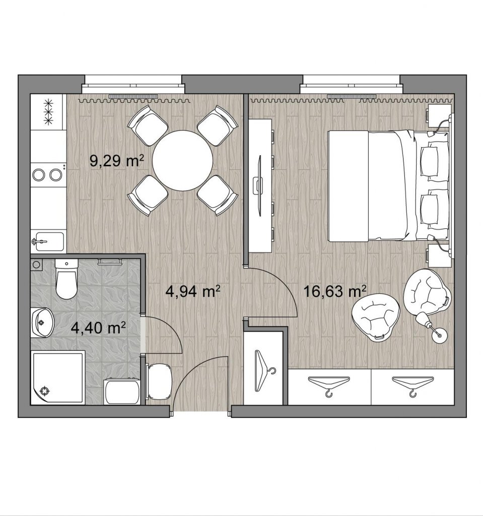 3 этаж 1-комнатн. 35.78 кв.м.