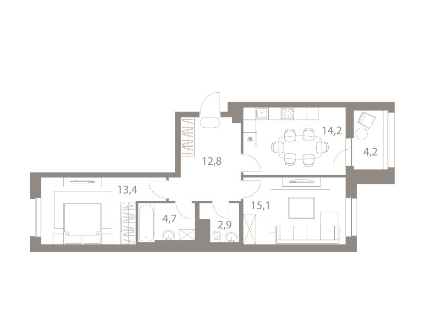 2 этаж 2-комнатн. 65.2 кв.м.