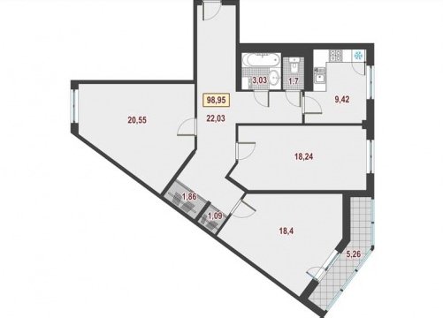 8 этаж 3-комнатн. 101.4 кв.м.