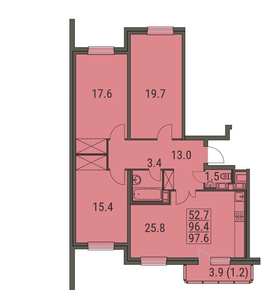 3 этаж 4-комнатн. 97.6 кв.м.