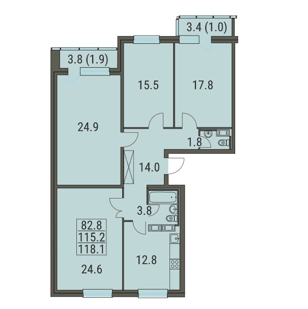 3 этаж 4-комнатн. 118.1 кв.м.
