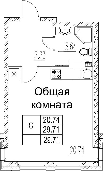 1-комнатн. 29.71 кв.м.