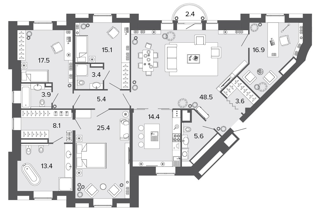 4 этаж 5-комнатн. 181.2 кв.м.