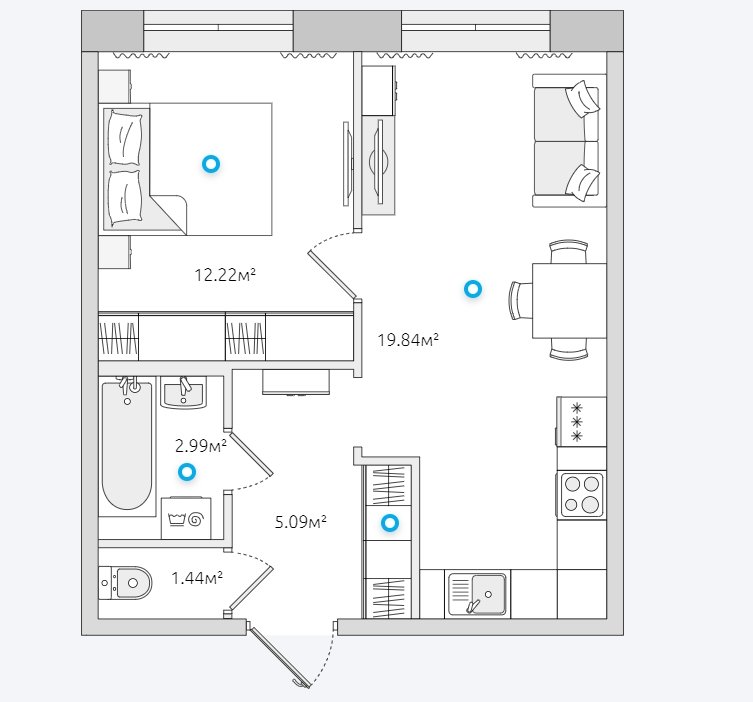 1 этаж 2-комнатн. 38.04 кв.м.