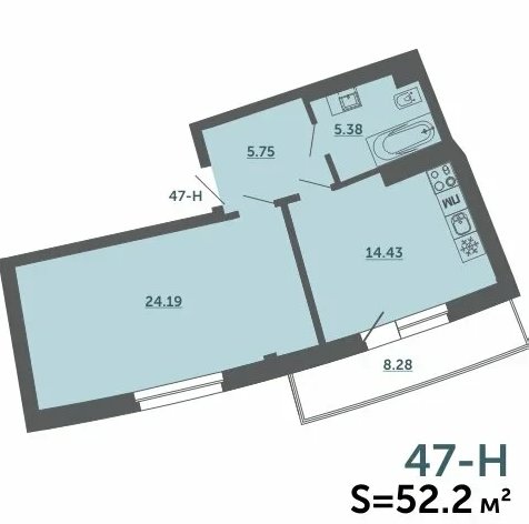 1-комнатн. 52.2 кв.м.