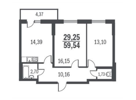 17 этаж 2-комнатн. 59.1 кв.м.