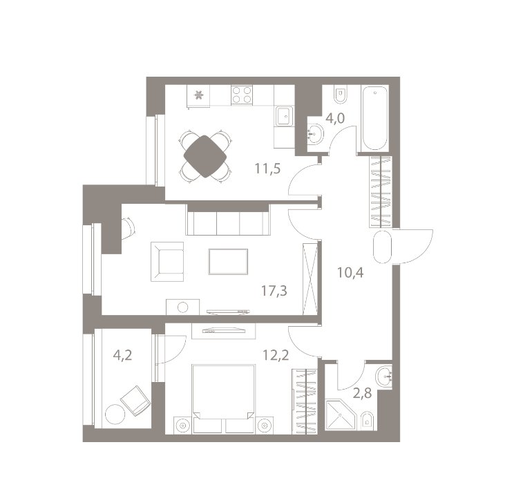 12 этаж 2-комнатн. 60.25 кв.м.