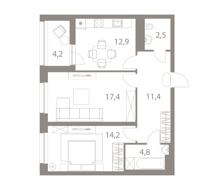 2 этаж 2-комнатн. 65.3 кв.м.