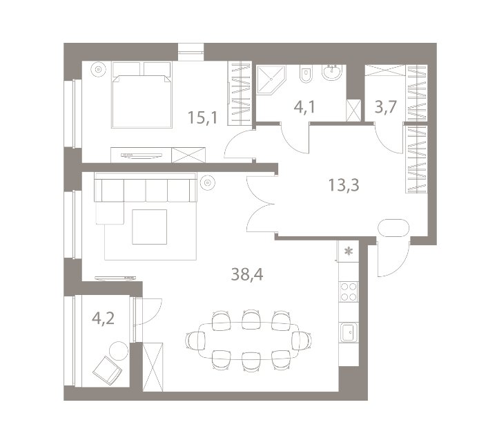 2 этаж 1-комнатн. 76.7 кв.м.