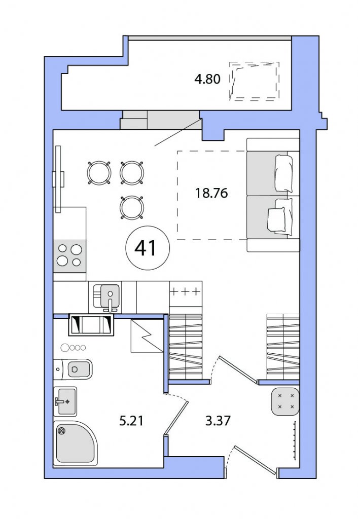 4 этаж 1-комнатн. 27.34 кв.м.