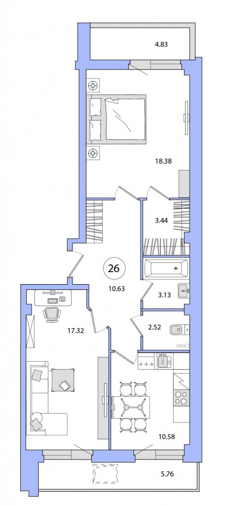 3 этаж 2-комнатн. 66 кв.м.