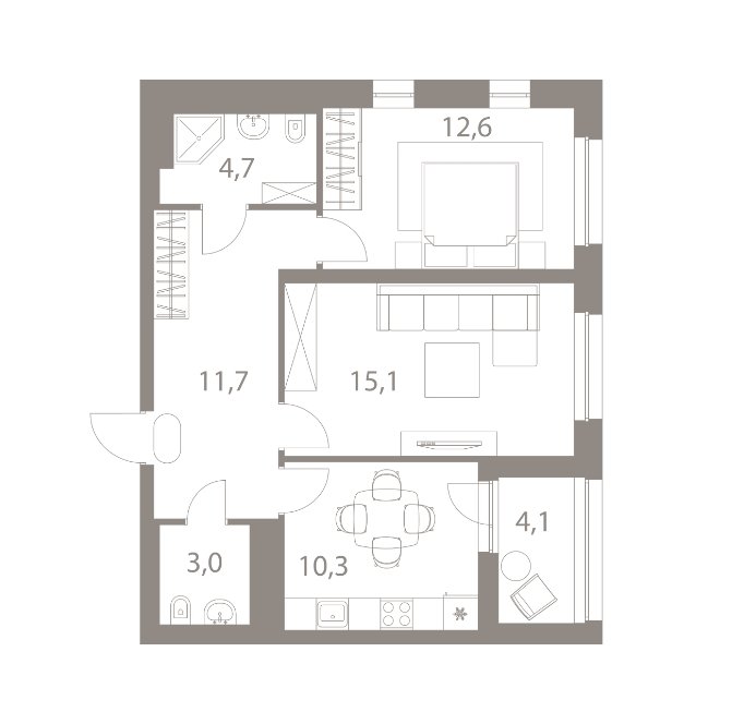 13 этаж 2-комнатн. 59.45 кв.м.