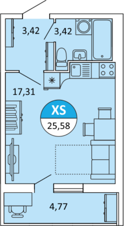 2 этаж 1-комнатн. 25.6 кв.м.