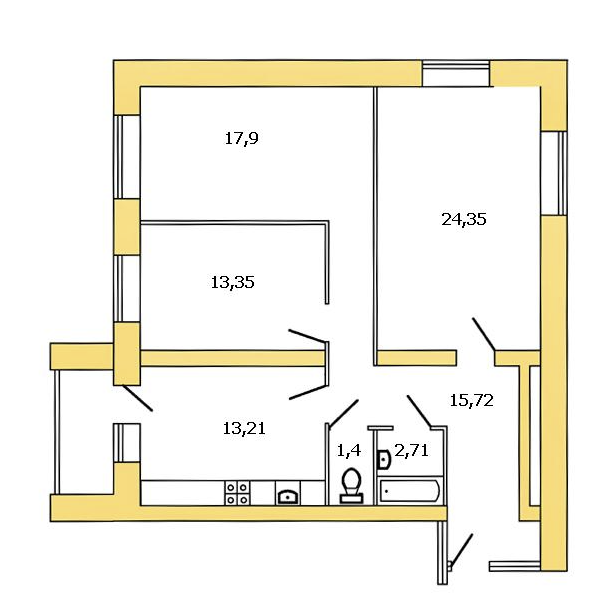 2 этаж 3-комнатн. 89.63 кв.м.