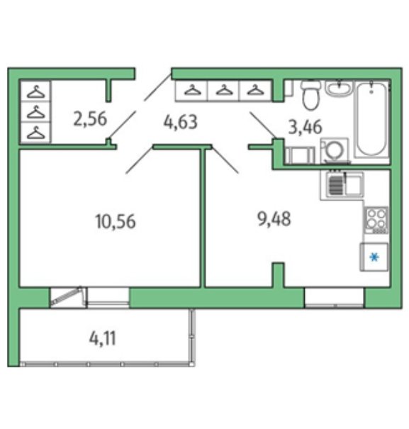 2 этаж 1-комнатн. 32.28 кв.м.