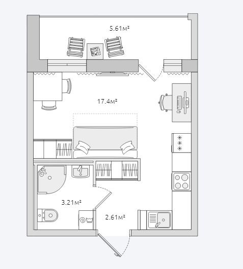 4 этаж 1-комнатн. 28.83 кв.м.