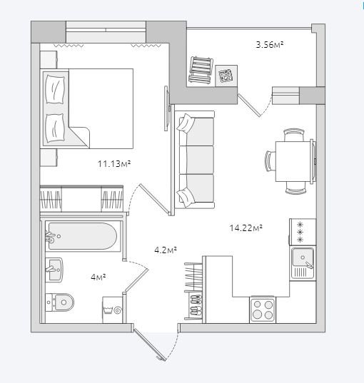 12 этаж 2-комнатн. 37.11 кв.м.
