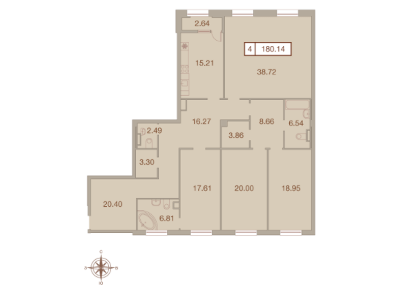 5 этаж 4-комнатн. 180.1 кв.м.