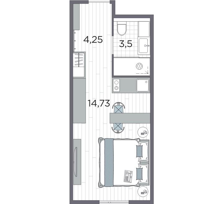 3 этаж 1-комнатн. 22.48 кв.м.